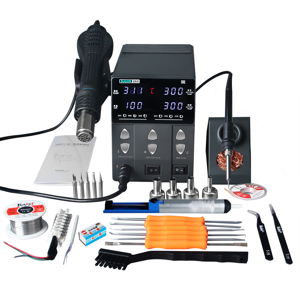 Smd Rework Station Hot Air Soldering 2 In 1 - SUGON-202 760ワット2 1はんだステーションホットエアガンでリワークステーション用の電気はんだごて電話pcb ic smd bga溶接