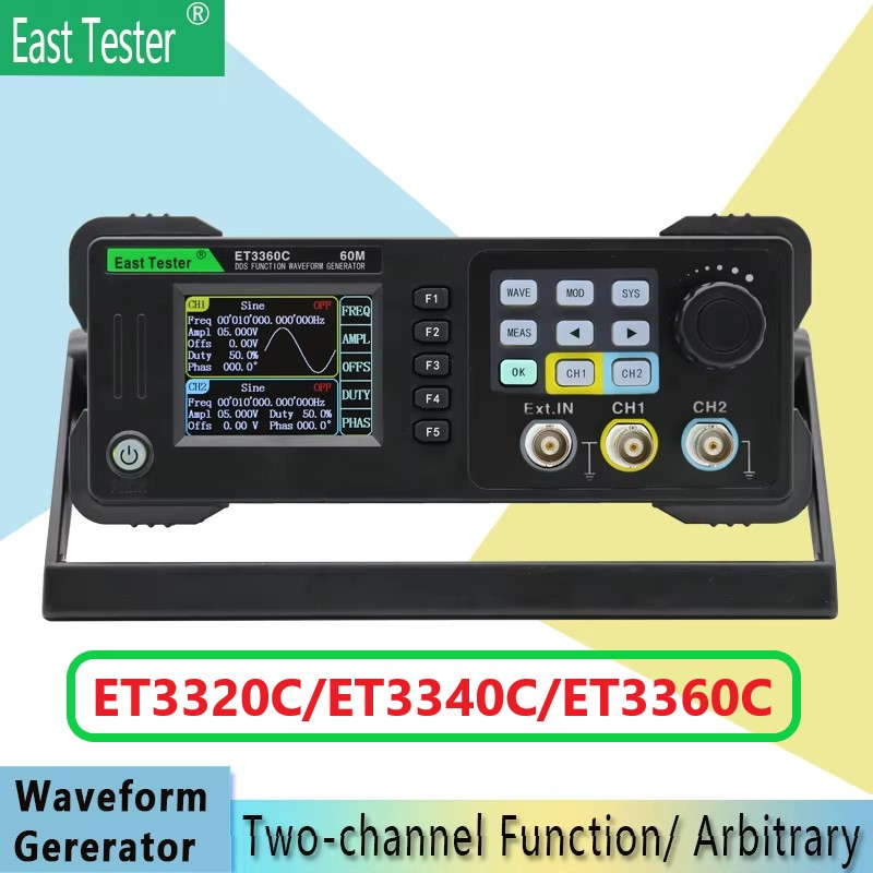 Dual Channel Arbitrary Waveform Function Generator 60Mhz - East-ミニデュアルチャネル機能テスター,任意の波形発生器,信号ソース,周波数20mhz,40mhz,60mhz,et3320,40 c