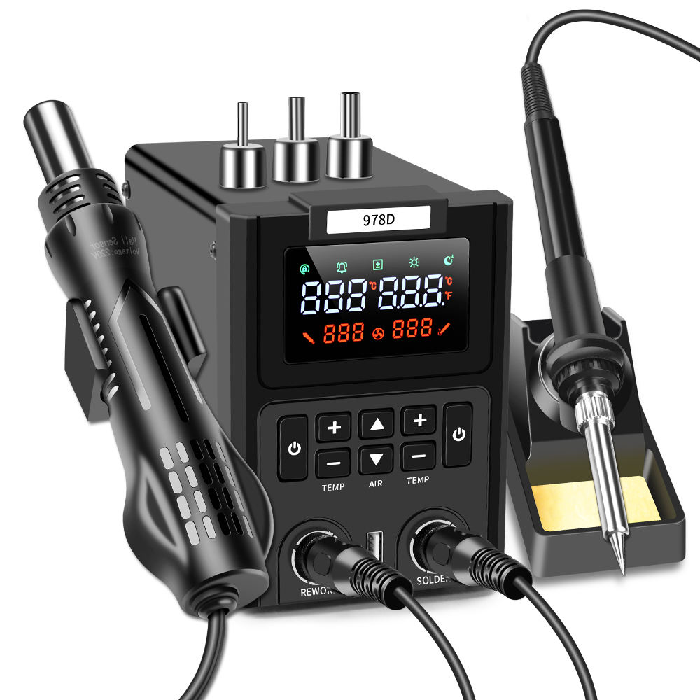 Smd Rework Station Hot Air Soldering 2 In 1 - デュアルLEDデジタルディスプレイ搭載 熱風ヒートガンとはんだごて 2-IN-1 SMDリワークステーション（はんだ付け・はんだ除去用）