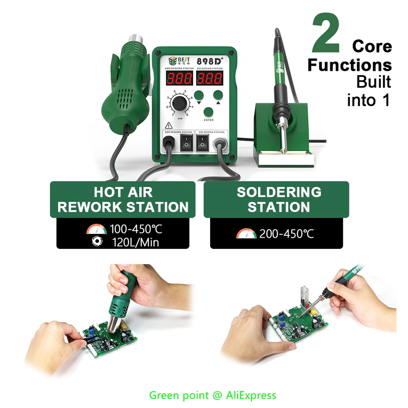 Smd Rework Station Hot Air Soldering 2 In 1 - はんだごて付きインテリジェント2-in-1熱風ガン,BST-898D LEDディスプレイ,はんだ除去ステーション,SMD bga