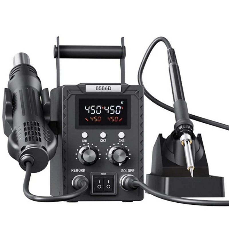Smd Rework Station Hot Air Soldering 2 In 1 - K8586D 2in1 はんだ付け・リワークステーション。デュアルデジタル表示、ホットエアガン、はんだごてを搭載。SMD部品の修理に最適。
