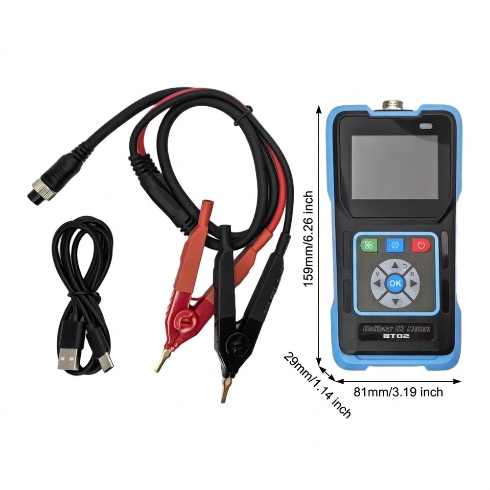 Battery Internal Resistance Tester Four Wire - BT02 バッテリー内部抵抗テスター用4線式 0-100V 0-200オーム ±0.5%精度 ABS製