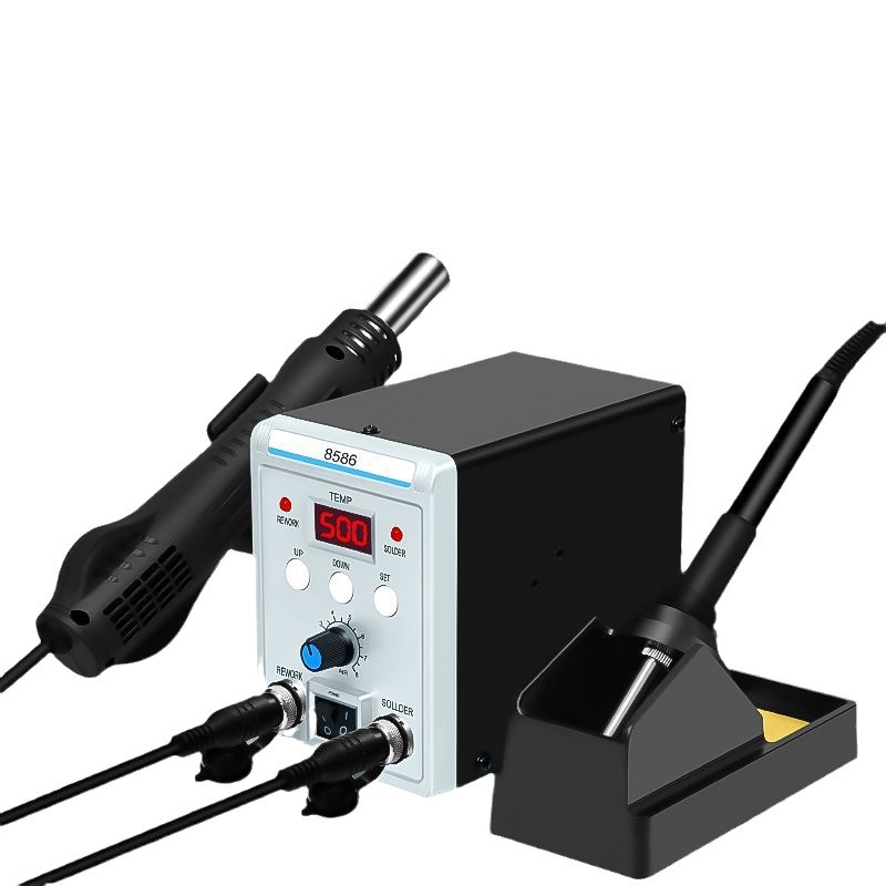 Smd Rework Station Hot Air Soldering 2 In 1 - 8586 2in1 はんだ付け・リワークステーション。デジタル表示付きのホットエアガンとはんだごて。SMD部品の修理やスマートフォン修理に最適。