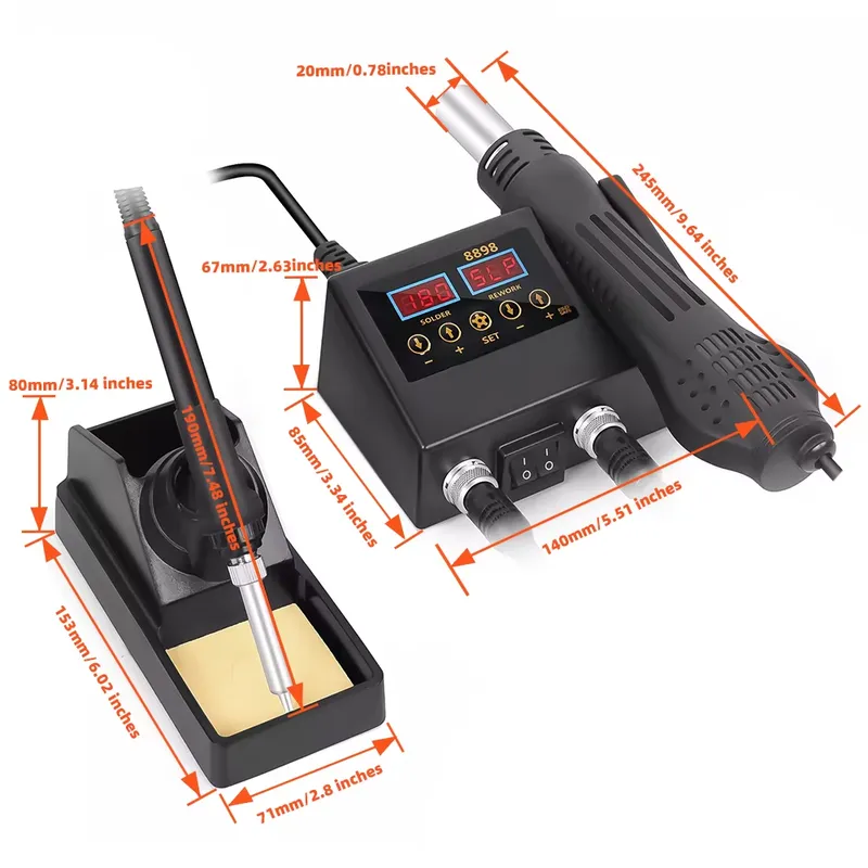 60W LEDデジタルディスプレイ熱風はんだごて 2 in  - Smd Rework Station Hot Air Soldering 2 In 1 のレビューと価格