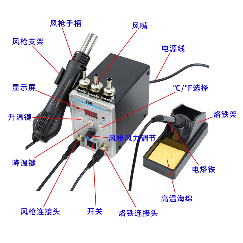 8586 2in1 はんだ付け・リワークステーション。デジタ - Smd Rework Station Hot Air Soldering 2 In 1 のレビューと価格